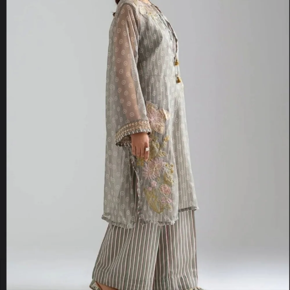 ETHNC Womens Dress Kurta Tunic Longline With Pant Sage Green Embroidere… - Picture 4 of 9